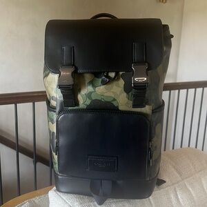 New Coach Camo and Black Leather Backpack